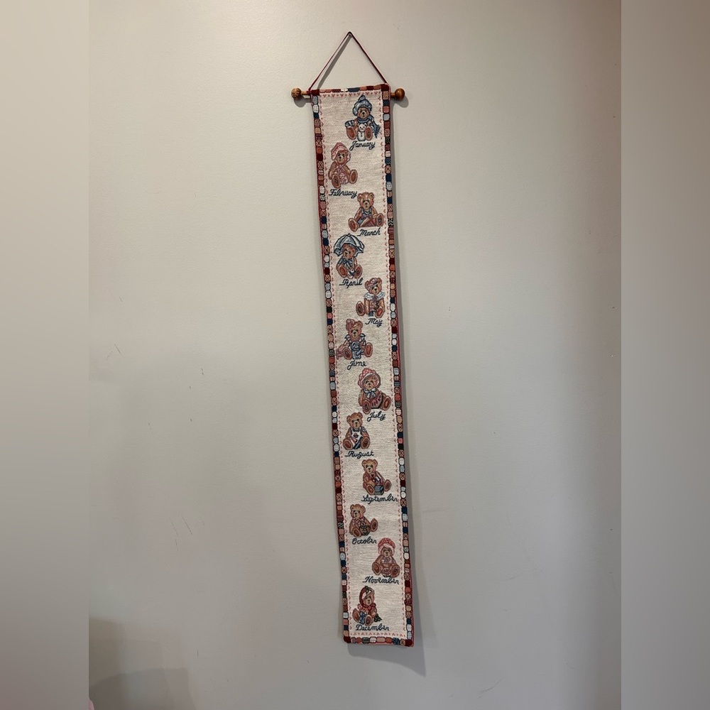 Vintage Embroidered Wall Hanging - 12 months - Teddy Bears - Cross stitch